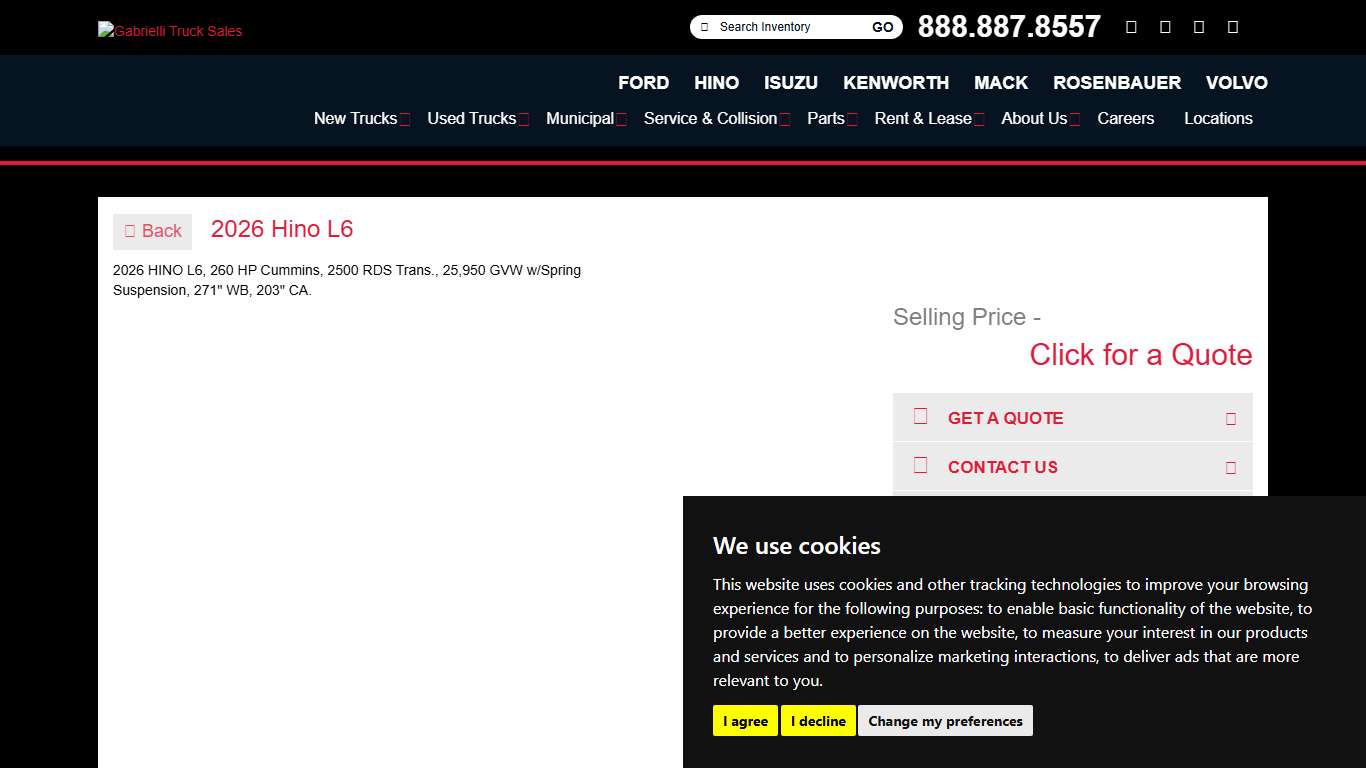 2026 Hino L6 HH-1094 Gabrielli Truck Sales