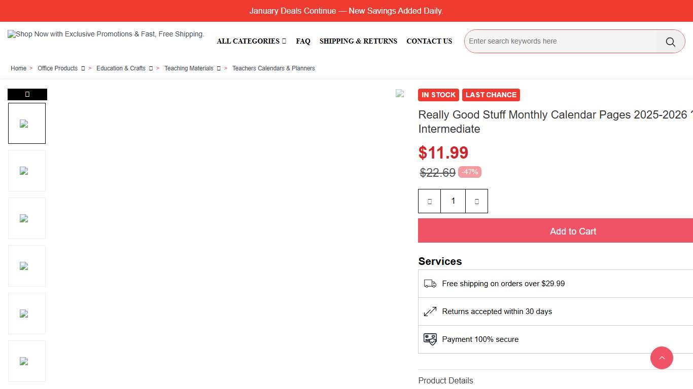 Really Good Stuff Monthly Calendar Pages 2025-2026 ? Intermediate